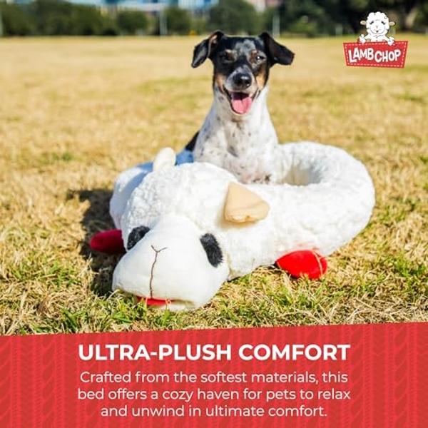 Multipet Lamb Chop Dog Bed - Ultra Plush Polyester Pet Bed w/ Removable Soft Foam & Non-Skid Bottom - Gentle Machine Washable Dog Bed - Durable Dog Bed for All Dogs (27", White)