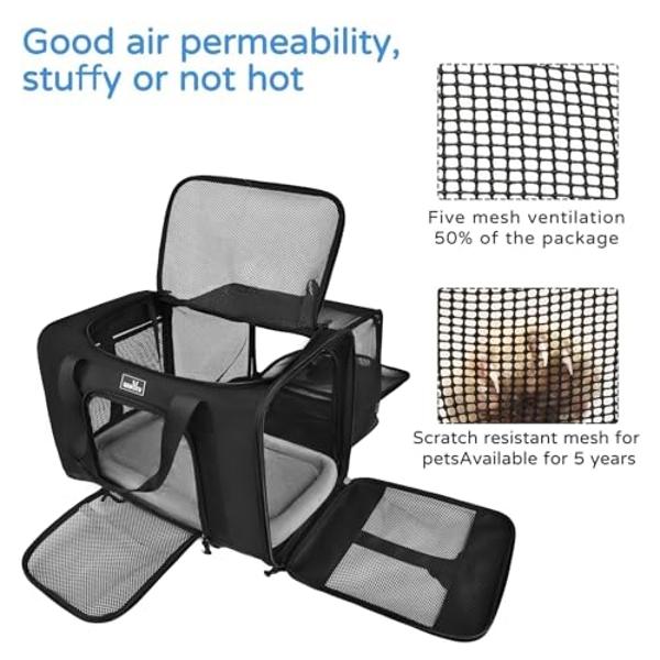 Wakytu Dog Carriers for Small Dogs, Cat Carrier Travel, Expandable, Collapsible, 900D High Density Oxford Cloth, Wear-Resisting, Anti Tearing, Reflective Tape,Safety Lock Zipper