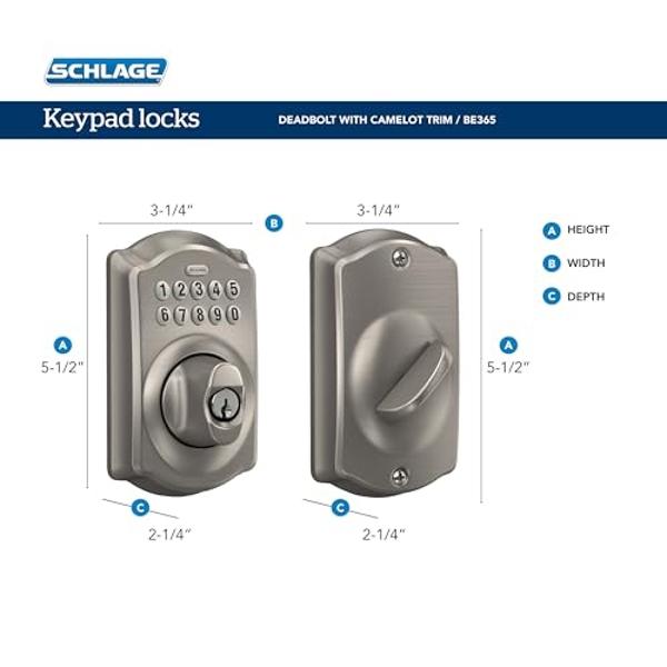SCHLAGE BE365 CAM 622 Keypad Electronic Deadbolt, Matte Black