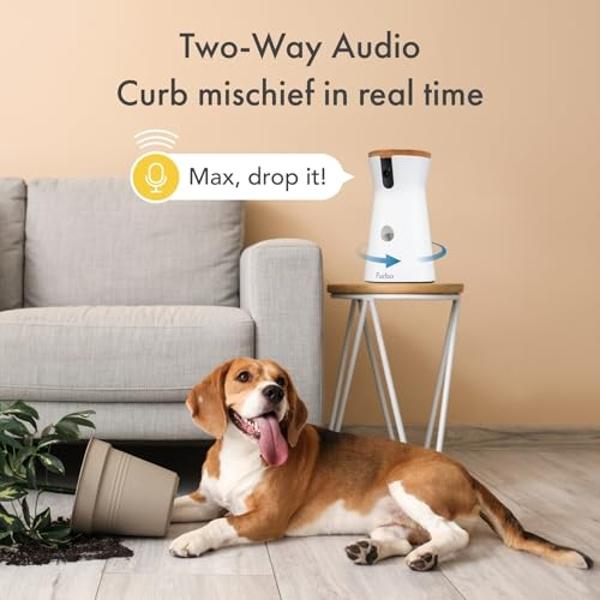 Furbo 360° Dog Camera: Home Security Camera with Barking Alerts, Rotating Pet Treat Dispenser with Phone App, Smart Home Indoor Puppy Cam with 2-Way Speaker and Night Vision (No Su