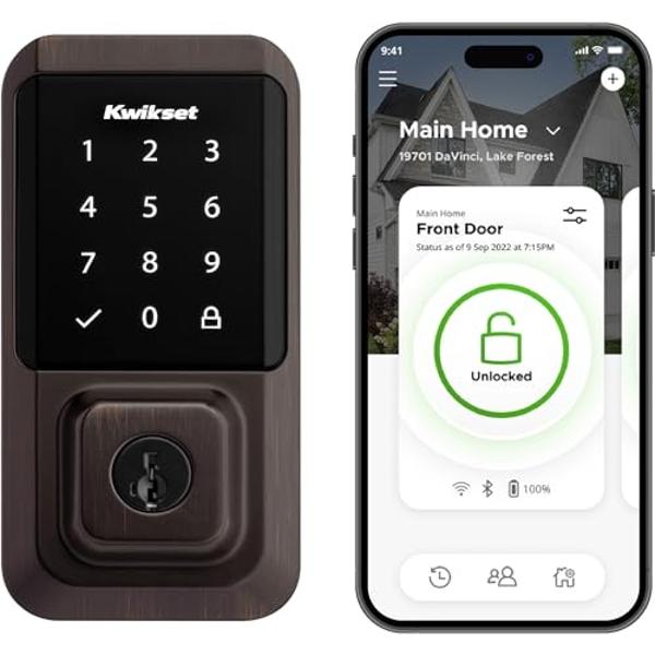 Kwikset Halo Wi-Fi Smart Lock, Keyless Entry Front Door Touchscreen Deadbolt, App Control, Grade AAA Certified, Easy Install No Hub, Venetian Bronze Finish, Digital Remote Lock
