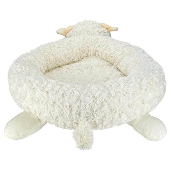 Multipet Lamb Chop Dog Bed - Ultra Plush Polyester Pet Bed w/ Removable Soft Foam & Non-Skid Bottom - Gentle Machine Washable Dog Bed - Durable Dog Bed for All Dogs (27", White)