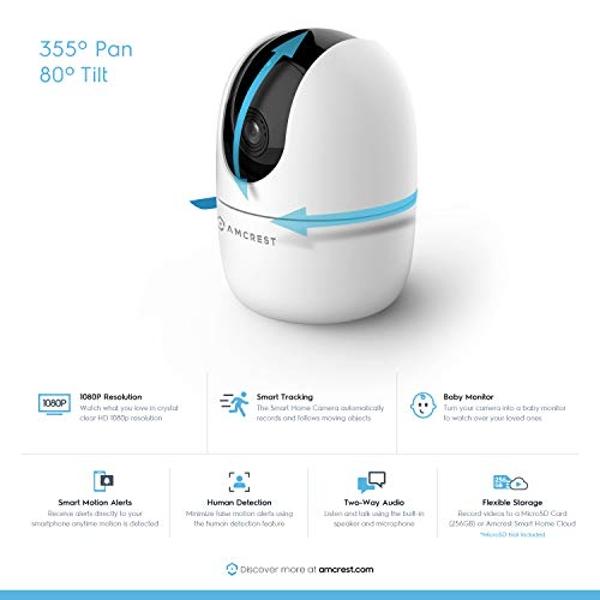 Amcrest 1080P WiFi Camera Indoor, Nanny Cam, Dog Camera, Sound & Baby Monitor, Human & Pet Detection, Motion-Tracking, w/ 2-Way Audio, Phone App, Pan/Tilt Wireless IP Camera, Night
