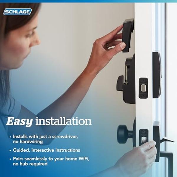 Schlage BE499WB CAM 619 Encode Plus WiFi Deadbolt Smart Lock, Keyless Entry Touchscreen Door Lock with Camelot Trim, Satin Nickel