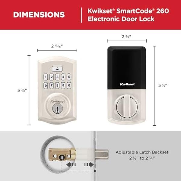 Kwikset SmartCode 260 Keyless Entry Electronic Keypad Deadbolt Door Lock with Auto-Lock, Custom User Codes, Advanced Security in Satin Nickel Traditional