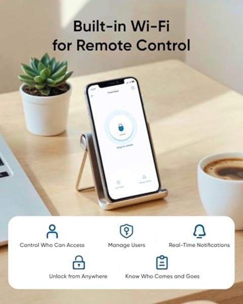 eufy Security Smart Lock C220, Fingerprint Keyless Entry Door Lock, Built-in Wi-Fi, App Remote Control, Front Door Smart Deadbolt, IP53 Waterproof, 8-Months Battery, Nickel