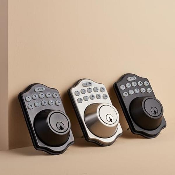 Amazon Basics Electronic Keypad Deadbolt Door Lock with Touch-Control Keyless Entry, Keyed Entry Option, Traditional, Matte Black, 1-Pack