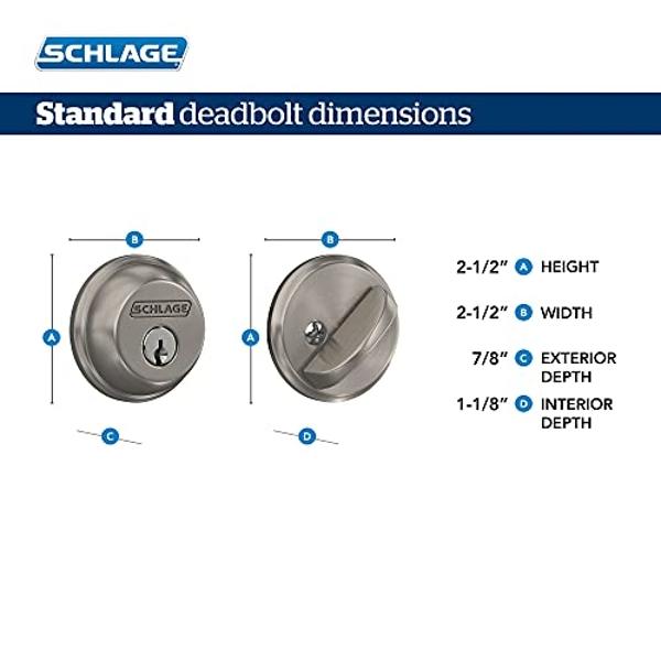Schlage B60 N 619 Deadbolt, Keyed 1 Side, Highest Residential Security, Satin Nickel