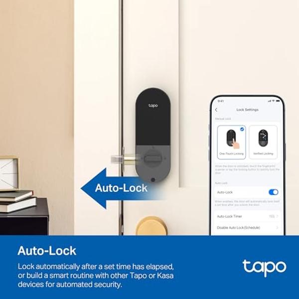TP-Link Tapo Smart Door Lock, Deadbolt | Keyless Entry, Fingerprint Recognition, Touchscreen Keypad & in-App Monitoring with Scheduled Access | 1-Year Rechargeable Battery | BHMA G