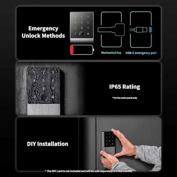 Aqara Smart Lock U100, Fingerprint Keyless Entry Door Lock with Apple Home Key, Touchscreen Keypad, Smart Electronic Deadbolt, IP65 Weatherproof, Supports Apple HomeKit, Alexa, Goo
