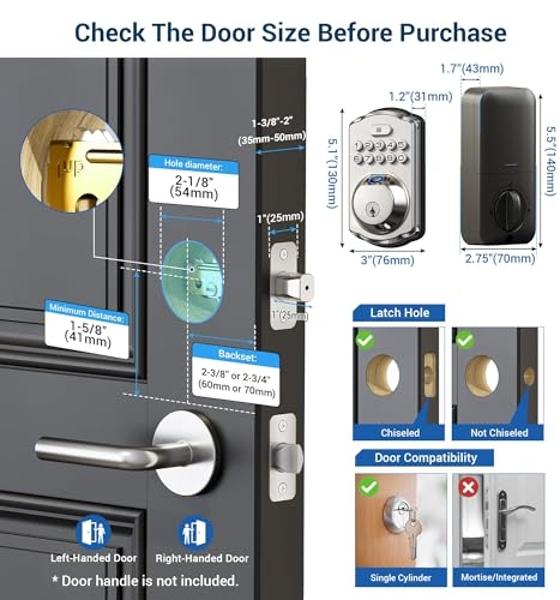 Schlage BE499WB CAM 619 Encode Plus WiFi Deadbolt Smart Lock, Keyless Entry Touchscreen Door Lock with Camelot Trim, Satin Nickel