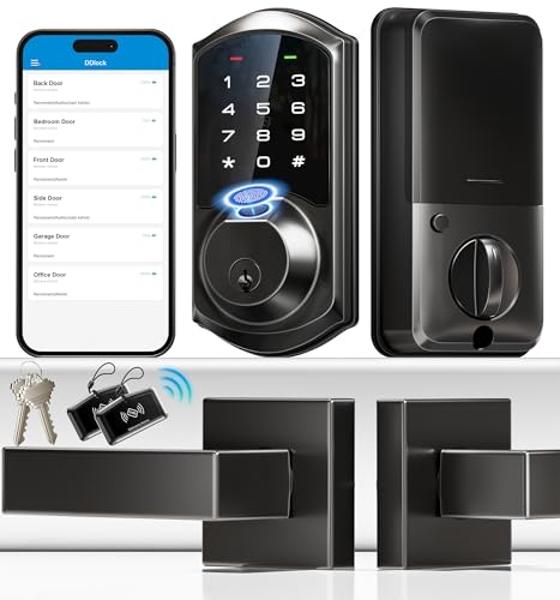 Veise Smart Front Door Lock Set, App Control, Keyless Entry Deadbolt with Lever Handle, Electronic Digital Touchscreen Keypad, Auto Lock, Easy Install, Satin Nickel