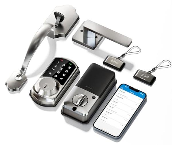 Veise Smart Front Door Lock Set, App Control, Keyless Entry Deadbolt with Lever Handle, Electronic Digital Touchscreen Keypad, Auto Lock, Easy Install, Satin Nickel