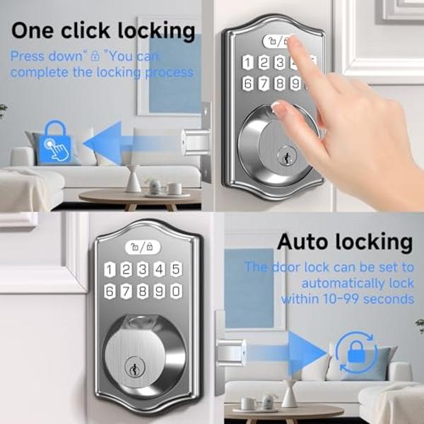 Amazon Basics Electronic Keypad Deadbolt Door Lock with Touch-Control Keyless Entry, Keyed Entry Option, Traditional, Matte Black, 1-Pack