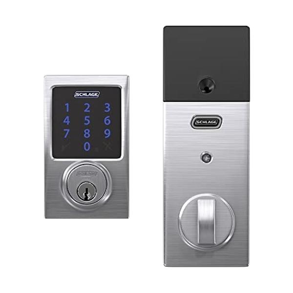SCHLAGE BE469ZP CEN 626 Connect Smart Deadbolt With Alarm Inbuilt Century Trim In Satin Chrome