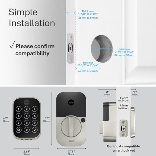Veise Smart Front Door Lock Set, App Control, Keyless Entry Deadbolt with Lever Handle, Electronic Digital Touchscreen Keypad, Auto Lock, Easy Install, Satin Nickel