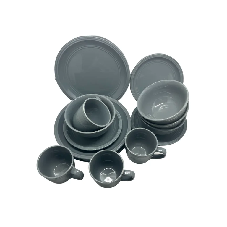 Vajilla De Cerámica Gris Oscuro 16 Pz Houseware 38087