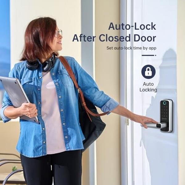 Veise Fingerprint Smart Locks for Front Door with 2 Lever Handle Set ...