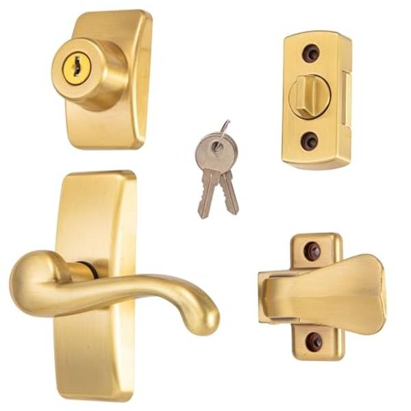 Storm & Screen Door Handle with Deadbolt Lock – Ideal Security Replacement for Storm Door Handle & Screen Door Lock Solution, Satin Gold