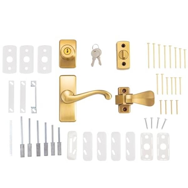 Storm & Screen Door Handle with Deadbolt Lock – Ideal Security Replacement for Storm Door Handle & Screen Door Lock Solution, Satin Gold
