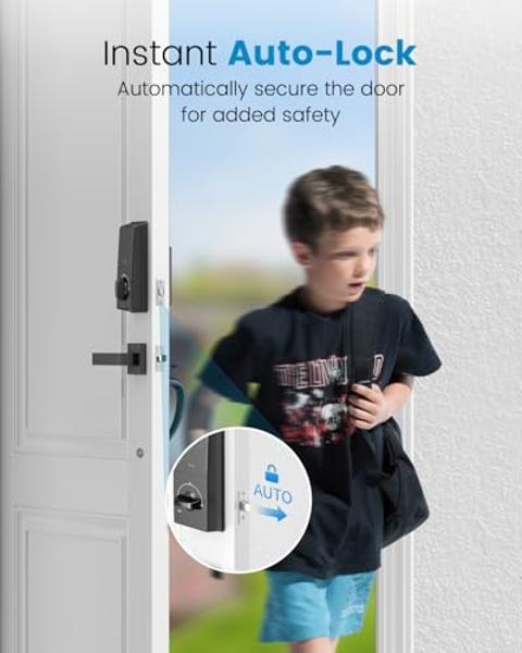 Smart Front Door Lock Set, APP Control Keyless Entry Door Lock with Handle, Smart Fingerprint Deadbolt, Anti-Peeping Electronic Keypad, Auto Lock, Easy Install, Black