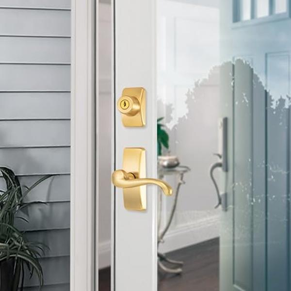 Storm & Screen Door Handle with Deadbolt Lock – Ideal Security Replacement for Storm Door Handle & Screen Door Lock Solution, Satin Gold