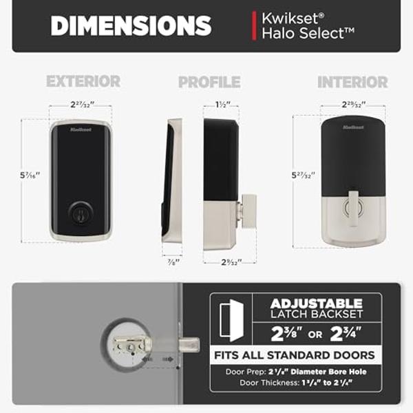 Kwikset Halo Select Smart Lock Keyless Entry Door Lock Wi-Fi and Matter Enabled Deadbolt No Hub Needed, Geofence Auto-Unlock, Grade AAA Certified, Easy Install, Satin Nickel Lifeti
