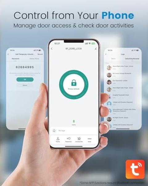 Smart Front Door Lock Set, APP Control Keyless Entry Door Lock with Handle, Smart Fingerprint Deadbolt, Anti-Peeping Electronic Keypad, Auto Lock, Easy Install, Black
