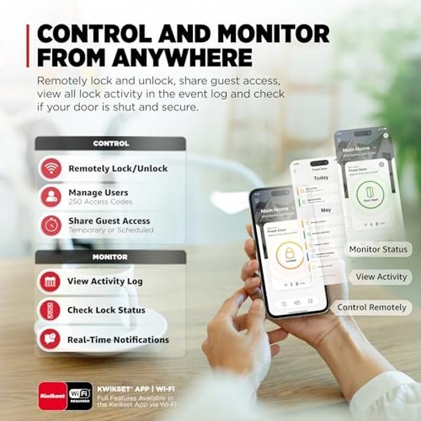 Kwikset Halo Select Smart Lock Keyless Entry Door Lock Wi-Fi and Matter Enabled Deadbolt No Hub Needed, Geofence Auto-Unlock, Grade AAA Certified, Easy Install, Matte Black Lifetim
