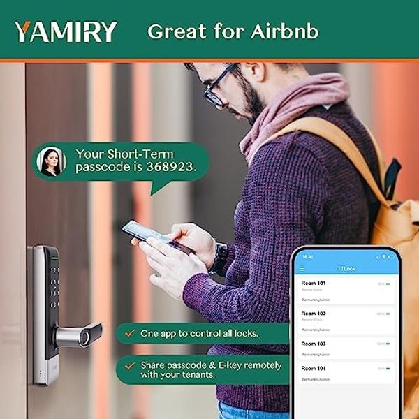 Yamiry Smart Door Lock, Biometric Fingerprint, Keyless Entry, App Control, 6 Ways to Unlock, DIY Installation (Silver)