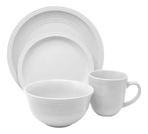 Vajilla De Cerámica Blanca 16 Pz Houseware 38086