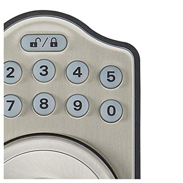 Amazon Basics Traditional Electronic Keypad, Keyless Entry Door Lock Deadbolt with Handle Set, Key Pad Front Door with Knob, Traditional Door Locks for Front Door, Door Handle, Sat