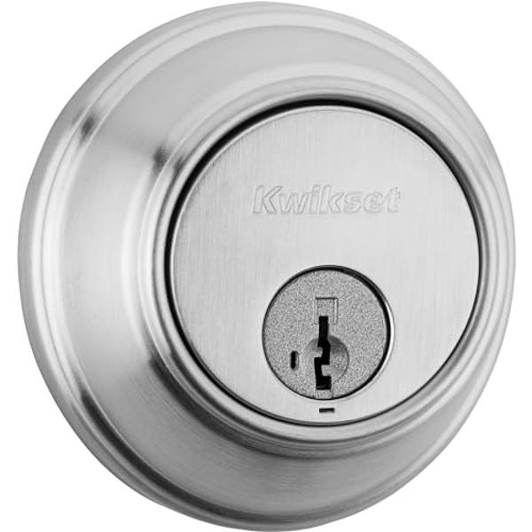Kwikset 817 Deadbolt Lock, Satin Chrome Round Exterior Keyed Front ...