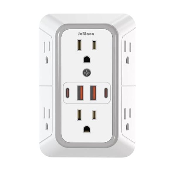 JcBlaon Outlet Extender Surge Protector - 6 Outlet Splitter with 4 USB Ports (2 USB C), Multiple Plug Expander Wall Charger, 3 Sided Multi Plug Wall Adapter Power Strip for Home Of