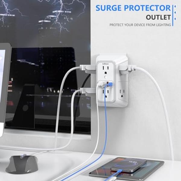 JcBlaon Outlet Extender Surge Protector - 6 Outlet Splitter with 4 USB Ports (2 USB C), Multiple Plug Expander Wall Charger, 3 Sided Multi Plug Wall Adapter Power Strip for Home Of