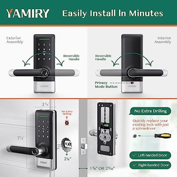Yamiry Smart Door Lock, Biometric Fingerprint, Keyless Entry, App Control, 6 Ways to Unlock, DIY Installation (Silver)