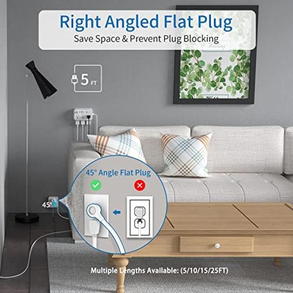 NTONPOWER Surge Protector Power Strip with 6 Outlets 4 USB Charging Station(2 USB C Port), 5 Ft Flat Plug Extension Cord, Outlet Extender for Indoor, Home, Office Supplies, Dorm Ro