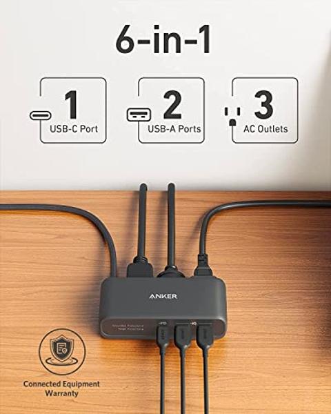 Anker USB C Power Strip, 521 Power Strip with 3 Outlets and 30W USB C Charger for iPhone14/13,5 ft Extension Cord, Power Delivery High-Speed Charging Station for Dorm Room, Office,