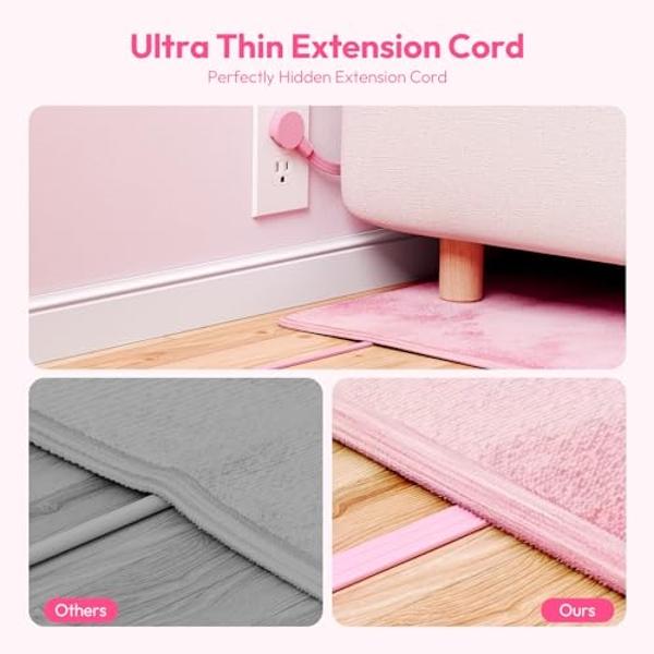 Pink Power Strip, NTONPOWER Surge Protector Power Strip 5FT Flat Extension Cord, 9 Outlets 3 USB Ports(1 USB C), Wall Mount, 1080J, Multiple Outlets for Home Office, Vanity Desk, N