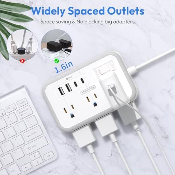 NTONPOWER Surge Protector Power Strip with 6 Outlets 4 USB Charging Station(2 USB C Port), 5 Ft Flat Plug Extension Cord, Outlet Extender for Indoor, Home, Office Supplies, Dorm Ro