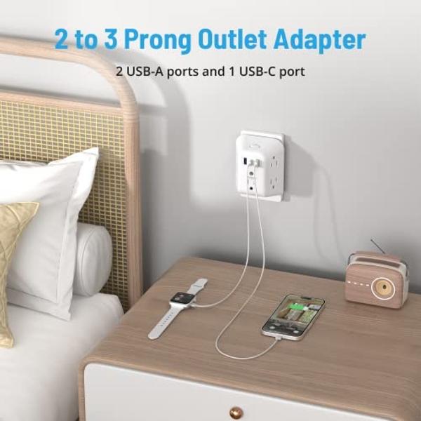 NTONPOWER Surge Protector Power Strip with 6 Outlets 4 USB Charging Station(2 USB C Port), 5 Ft Flat Plug Extension Cord, Outlet Extender for Indoor, Home, Office Supplies, Dorm Ro