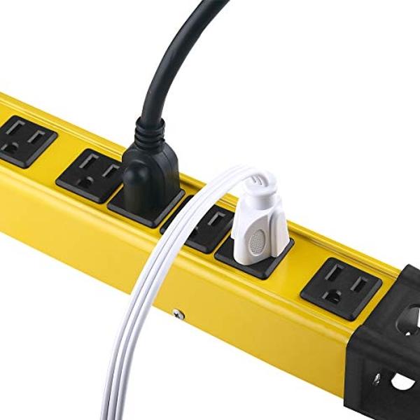 CCCEI Heavy Duty Power Strip Surge Protector with 15A, 6 Plug Industrial Shop Workshop Garden Metal Multiple Outlets, 6FT Extension Cord 1200 Joules ETL Listed, Yellow
