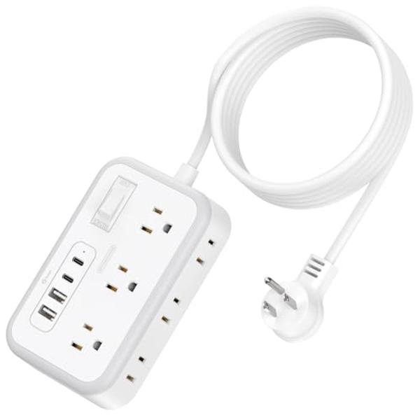 NTONPOWER Surge Protector Power Strip with 6 Outlets 4 USB Charging Station(2 USB C Port), 5 Ft Flat Plug Extension Cord, Outlet Extender for Indoor, Home, Office Supplies, Dorm Ro