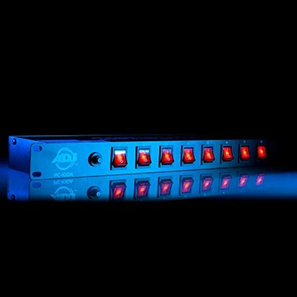 ADJ PC100A power strip single rack space unit with 8 on off lighted toggle switches and 15 amp breaker