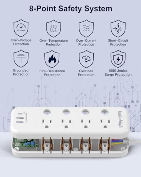 Cruise Approved Power Strip Foldable, Non Surge Protector Travel Power Strip, 2 USB-C, 2 USB, 3 AC Outlet Plugs - Cruise Essentials for Carnival, Celebrity, Princess & Major Lines 