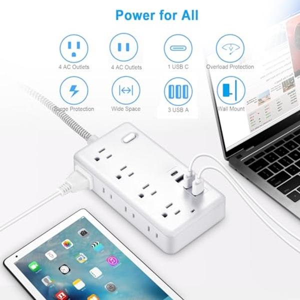Tripp Lite 7-Outlet Surge Protector Power Strip, 7 Foot / 2.13M Cord, Right Angle Plug, 2160 Joules, Black & $75,000 Insurance (SUPER7B)