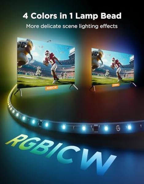 Govee TV Backlight 3 Lite with Fish-Eye Correction Function Sync to 75-85 Inch TVs, 16.4ft RGBICW Wi-Fi LED Strip Lights with Camera, 4 Colors in 1 Lamp Bead, Voice and APP Control