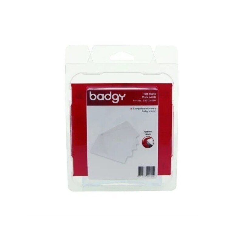 PAQUETE DE TARJETAS PVC BADGY BLANCAS 100 PIEZAS PARA IMPRESORAS BADGY EVOLIS 100 200 CBGC0020W