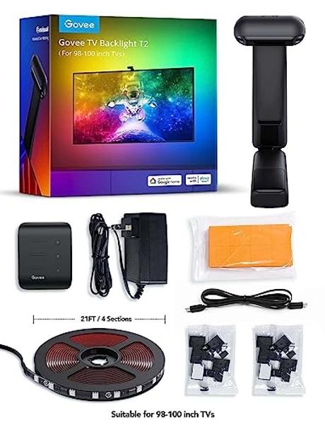 Govee Envisual TV LED Backlight T2 with Dual Cameras, 21ft RGBIC Wi-Fi LED Strip Lights for 98-100 inch TVs, Double Strip Light Beads, for Home Decorations, Smart App Control, Musi