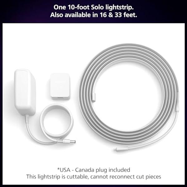 Philips Hue Indoor 10 Ft Smart LED Solo lightstrip Base Kit - 1 Pack - Control with Hue App - Compatible with Alexa, Google Assistant and Apple HomeKit